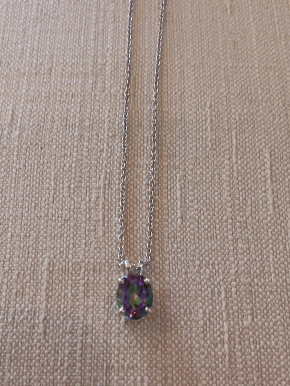 Mystic Topaz Oval Pendant Necklace - Silver Chain